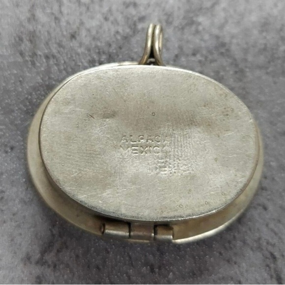 Vintage Silver Hinged Abalone & Turquoise Trinket Pill Box - Picture 9 of 9